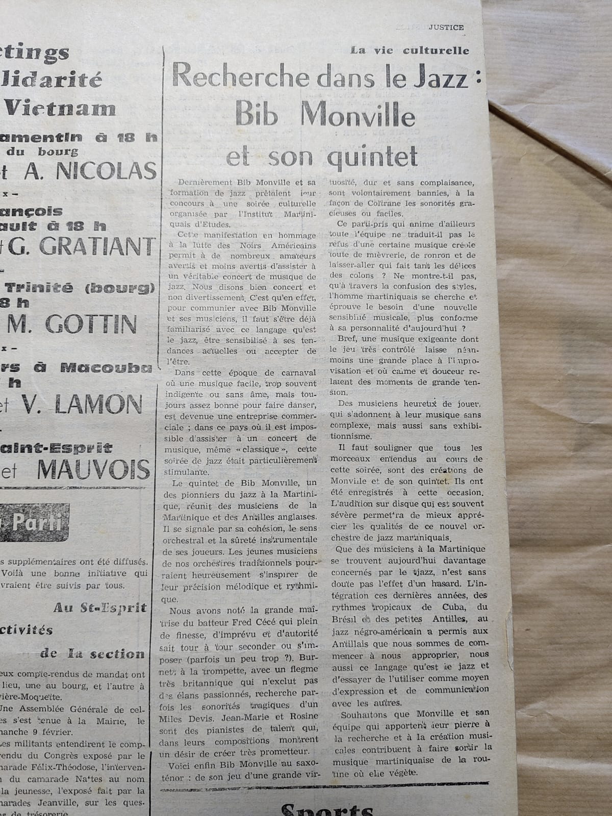 Article du journal Justice — 13 février 1969